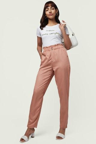 pink solid ankle-length casual women comfort fit trouser