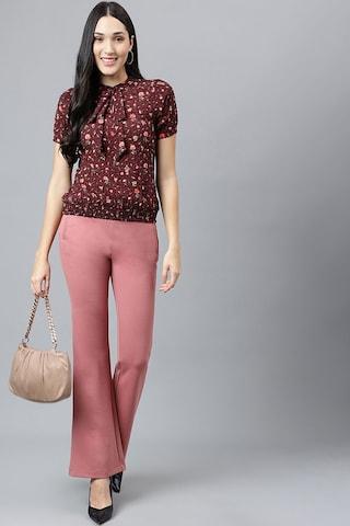 pink solid ankle-length casual women regular fit pants