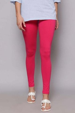 pink solid ankle-length casual women skinny fit leggings