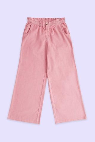 pink solid ankle-length mid rise casual girls regular fit trousers