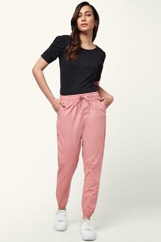 pink solid ankle-length mid rise casual women comfort fit trousers