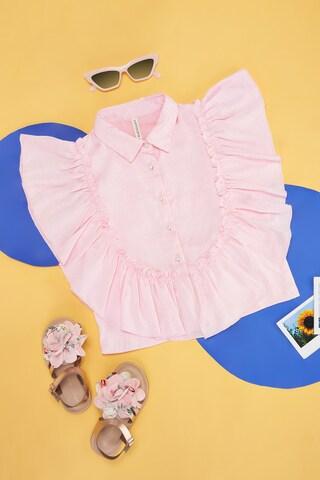 pink solid casual butterfly sleeves round neck girls regular fit  blouse