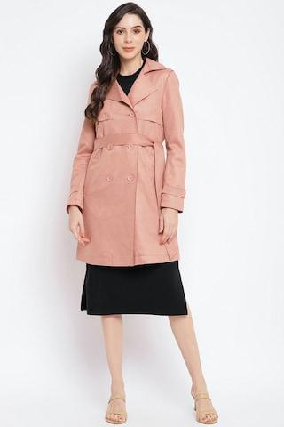 pink solid casual full sleeves regular collar women classic fit coat