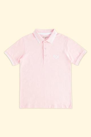 pink solid casual half sleeves regular collar boys regular fit t-shirt