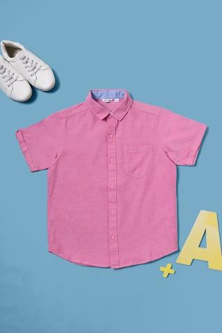 pink solid casual half sleeves regular collar boys shirt