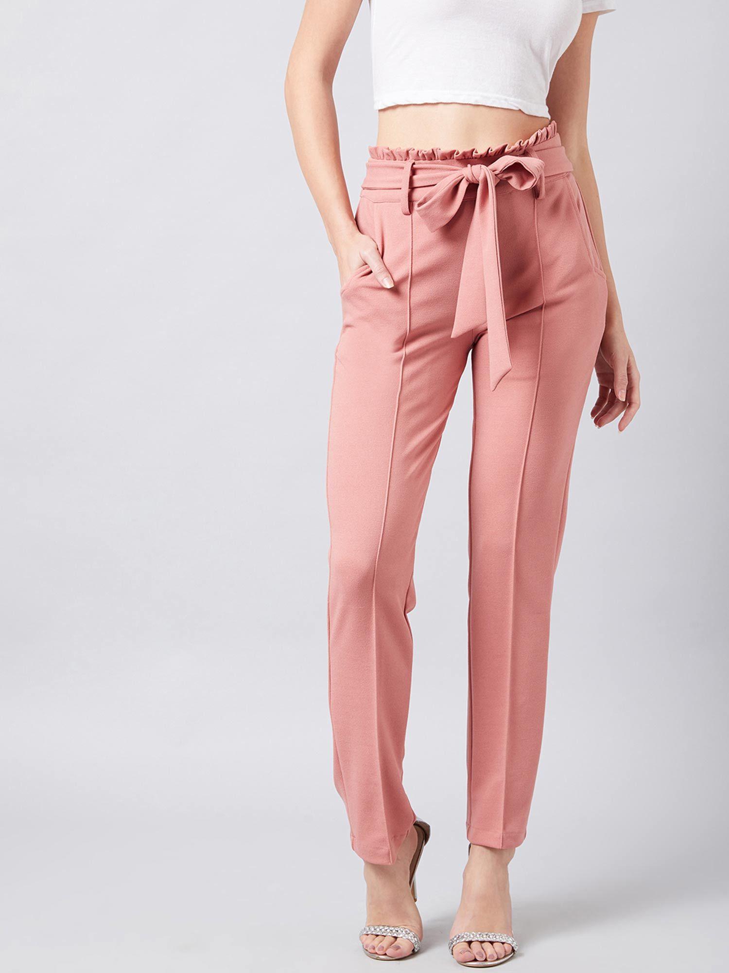 pink solid casual trouser