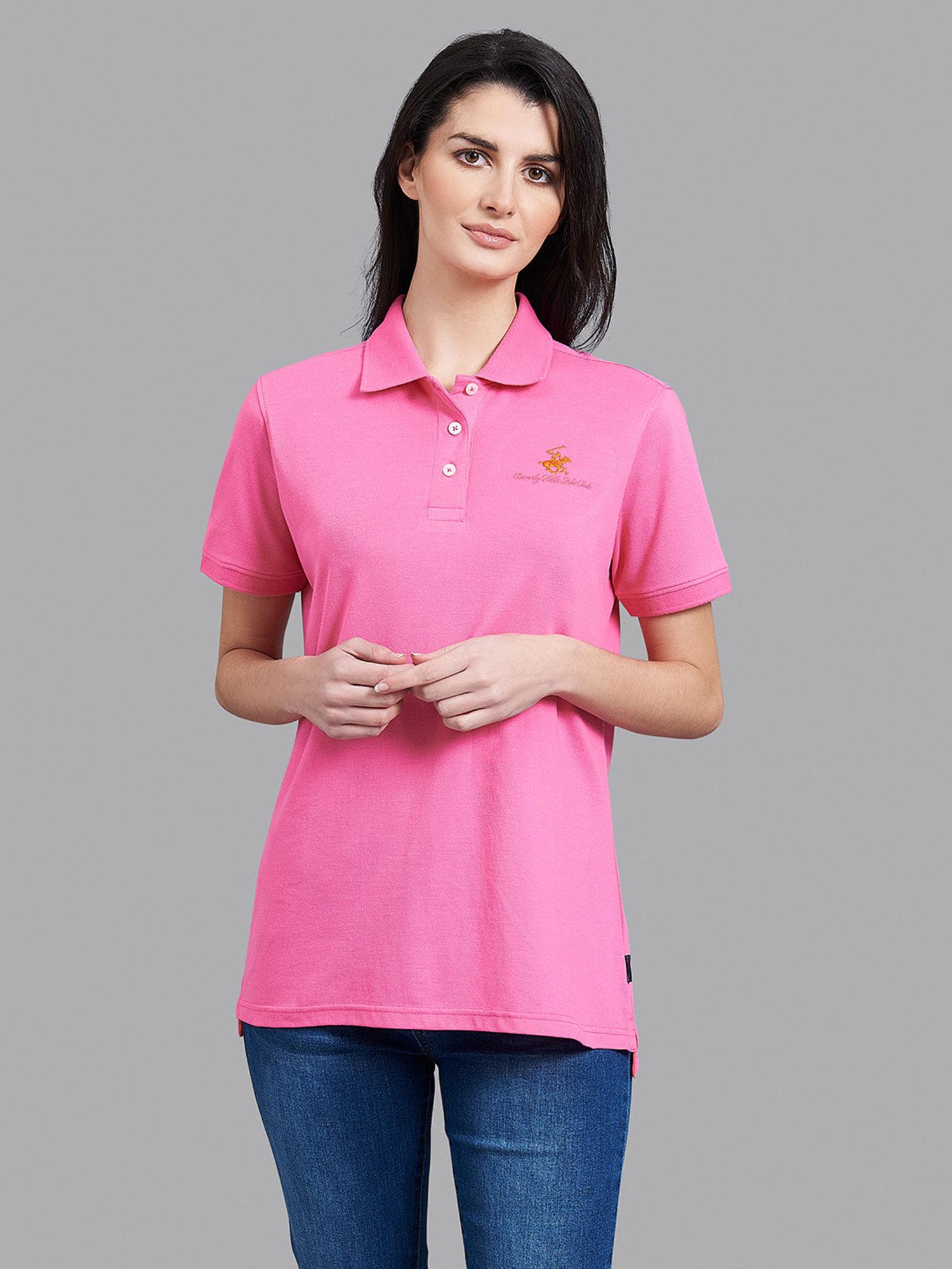 pink solid core short sleeve polo