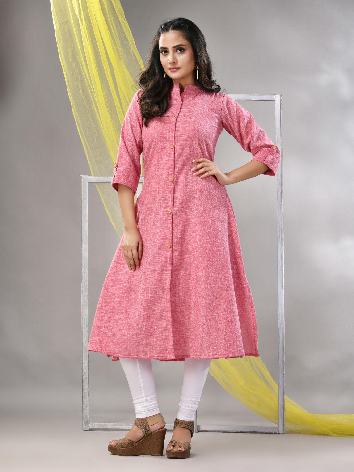 pink solid cotton a-line kurta