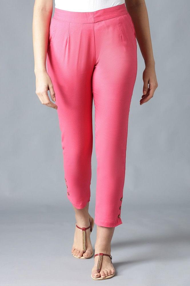 pink solid cotton flax trousers