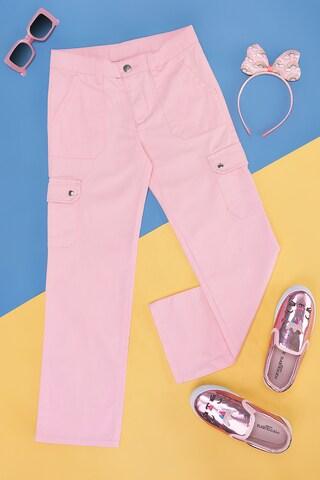 pink solid cotton girls regular fit trousers