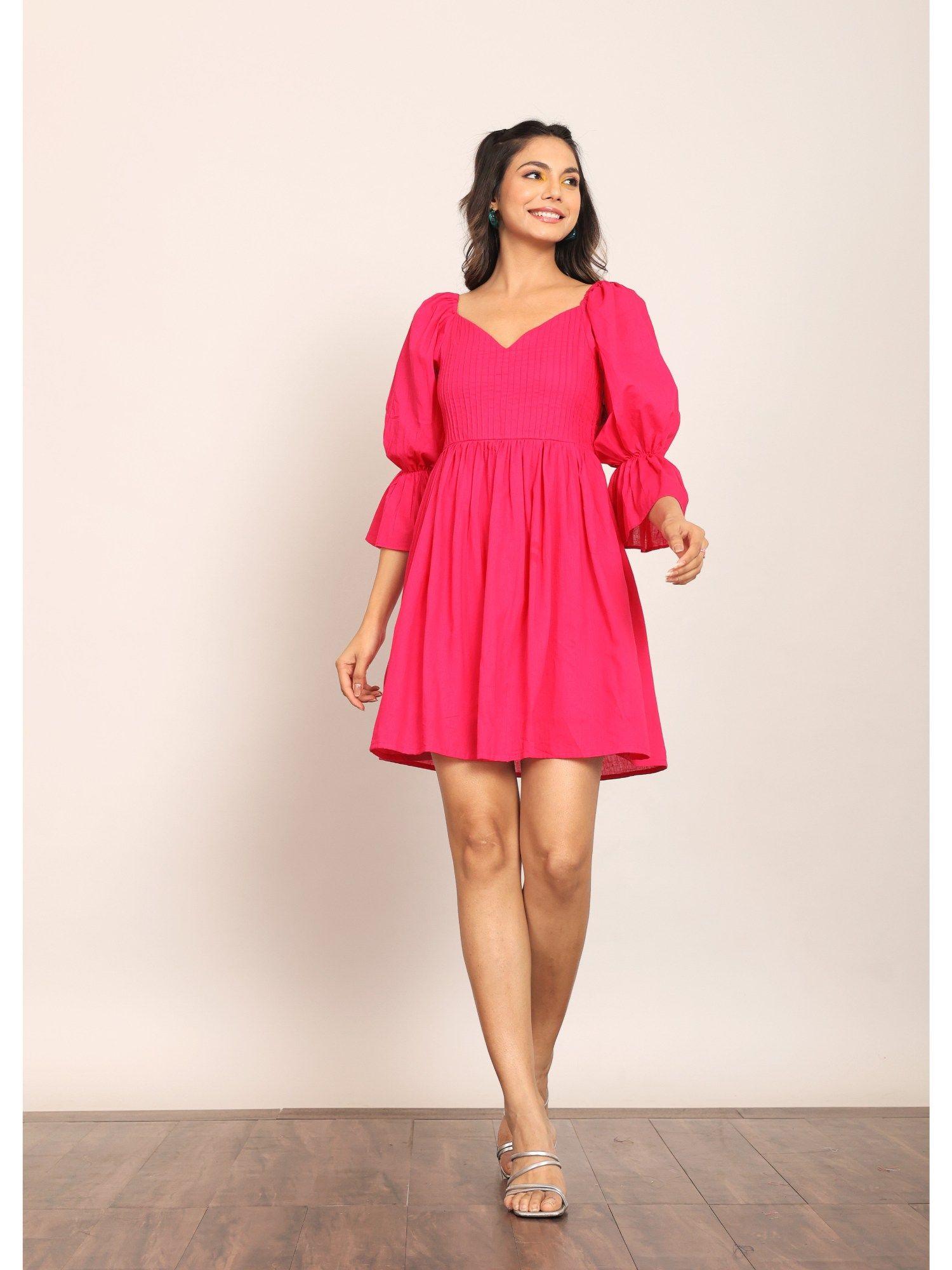 pink solid cotton short dress