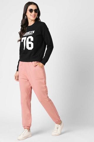 pink solid cotton women comfort fit joggers