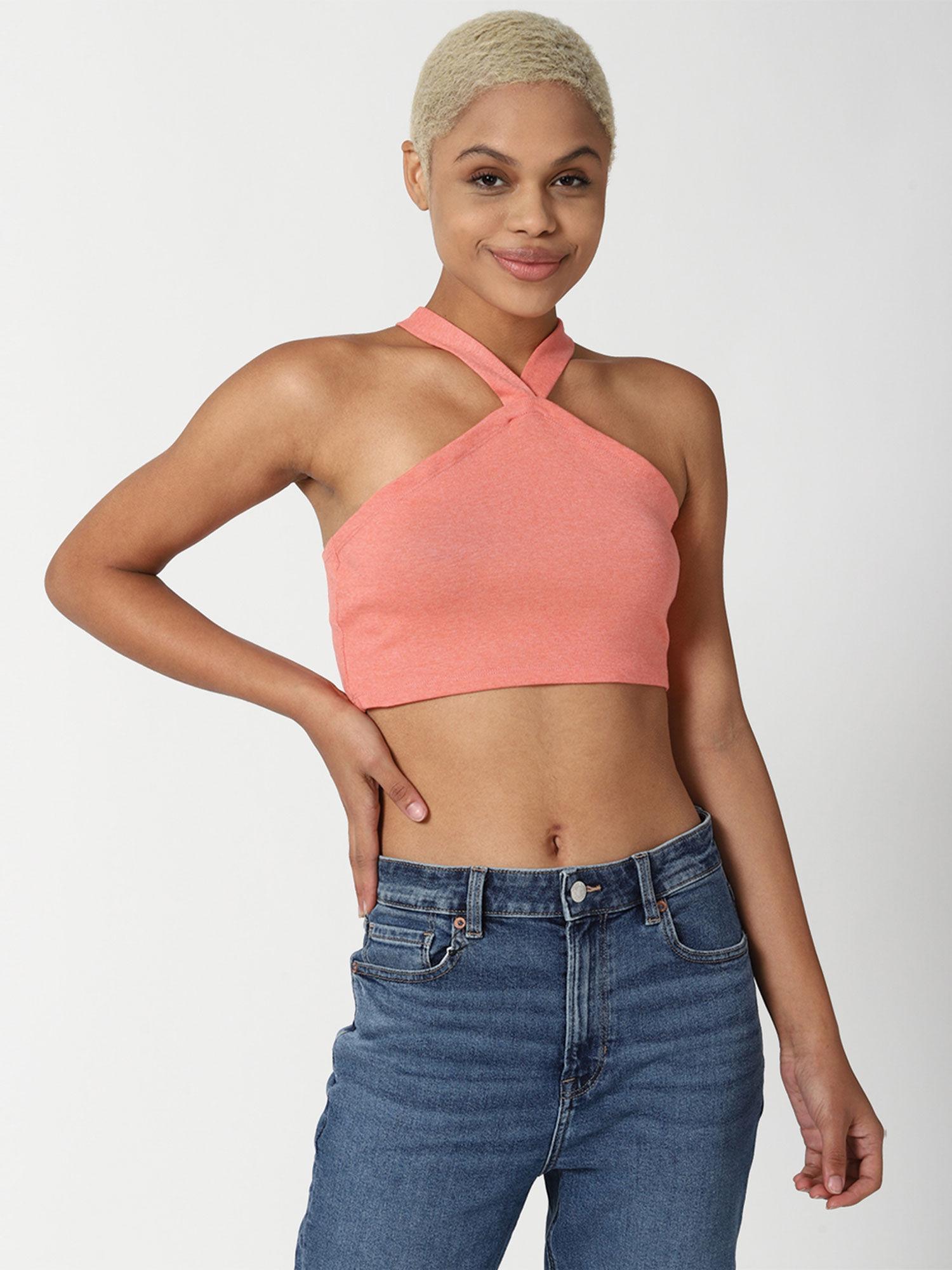 pink solid crop tops