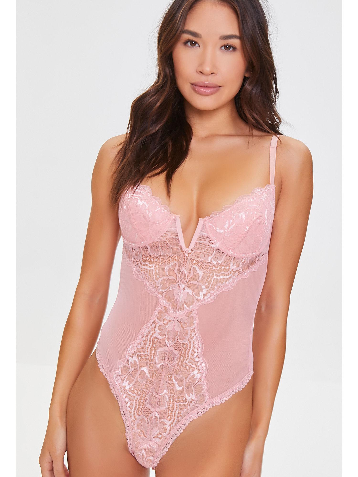 pink solid fitted bodysuit