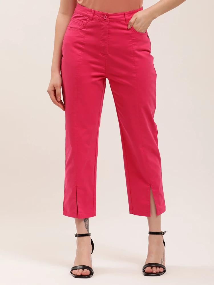 pink solid fitted trouser