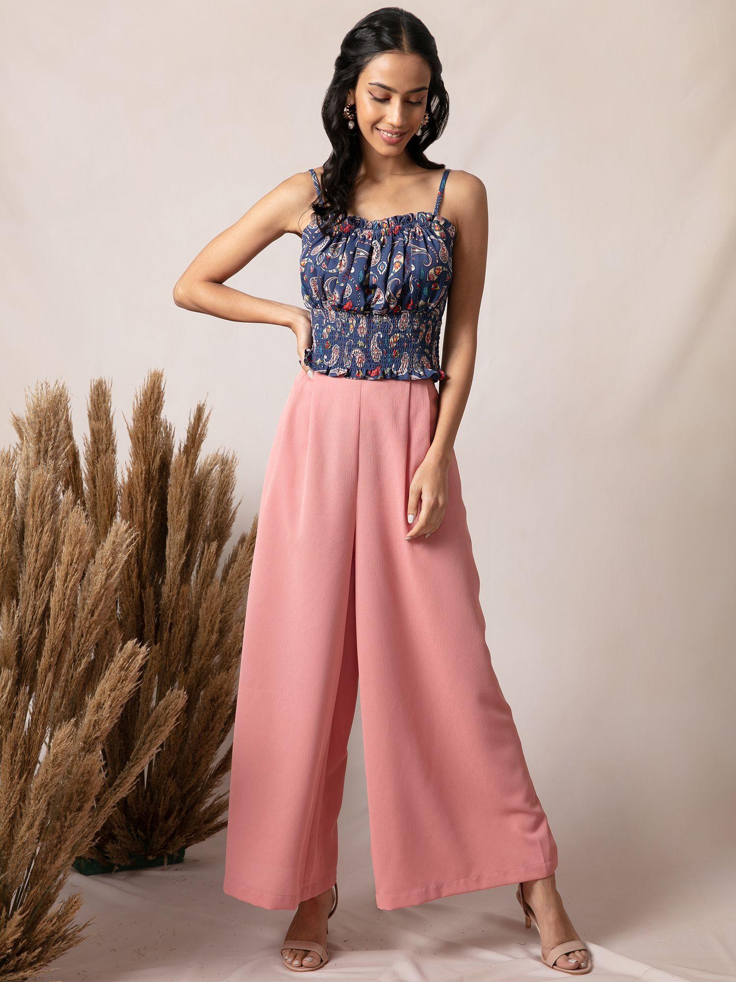 pink solid flared pallazo pants