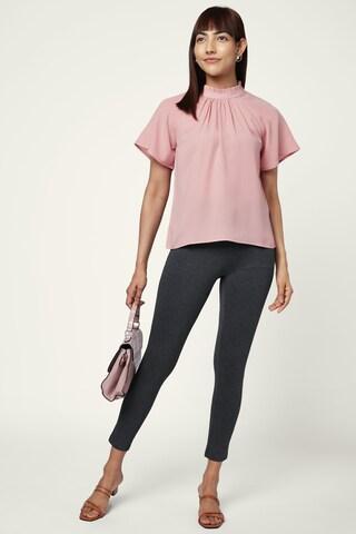 pink solid formal half sleeves high neck women regular fit top