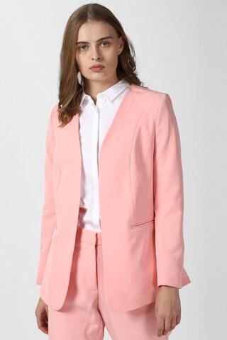 pink solid formal women regular fit blazer