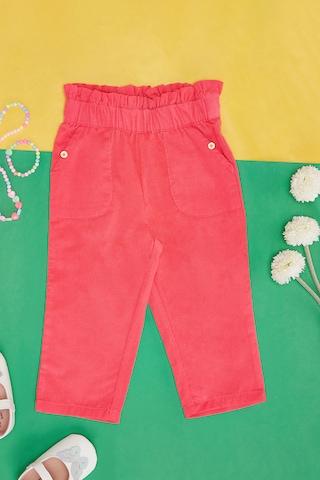 pink solid full length  casual baby regular fit  trousers