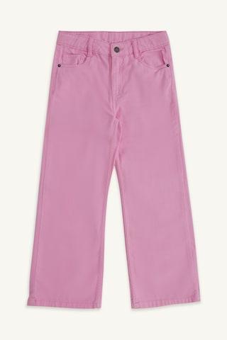 pink solid full length mid rise casual girls regular fit trousers