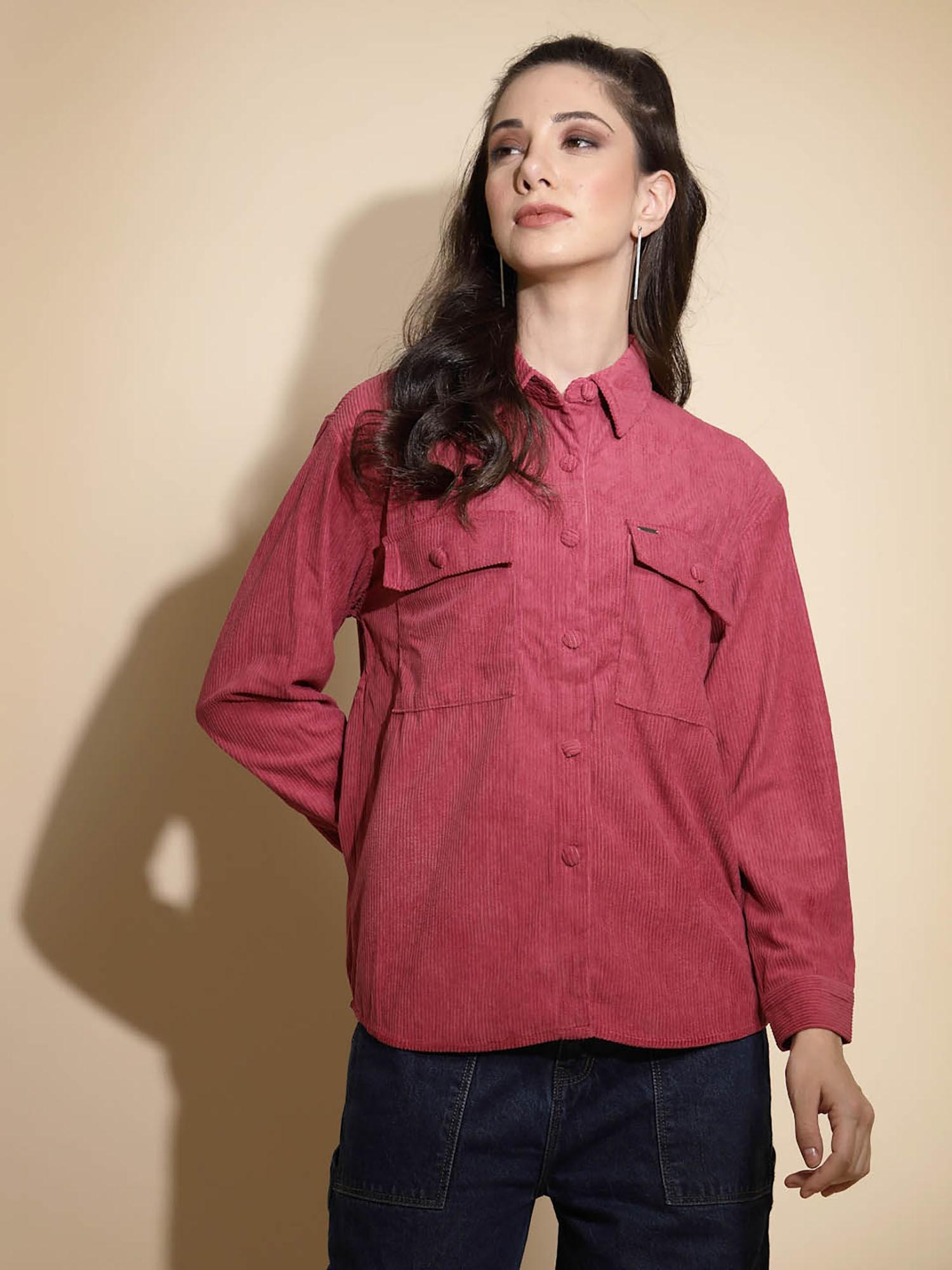 pink solid full sleeve cotton shirt