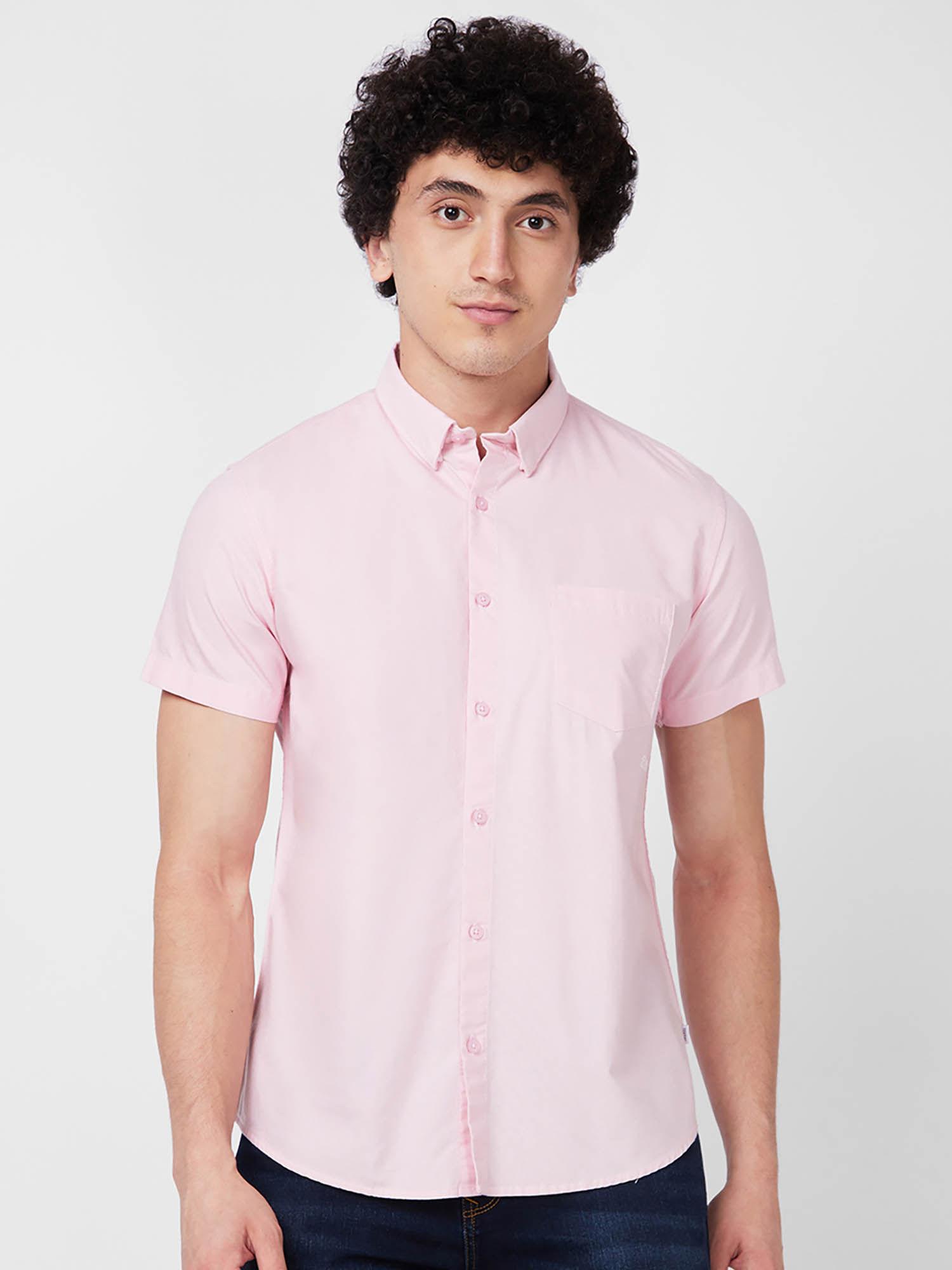 pink solid half sleeve shirt for men