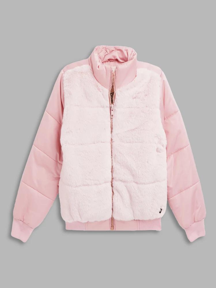 pink solid high neck jacket