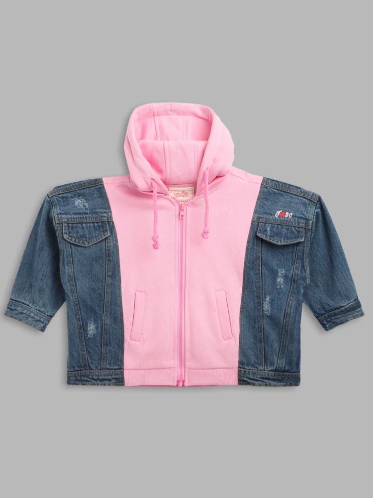 pink solid hooded jacket