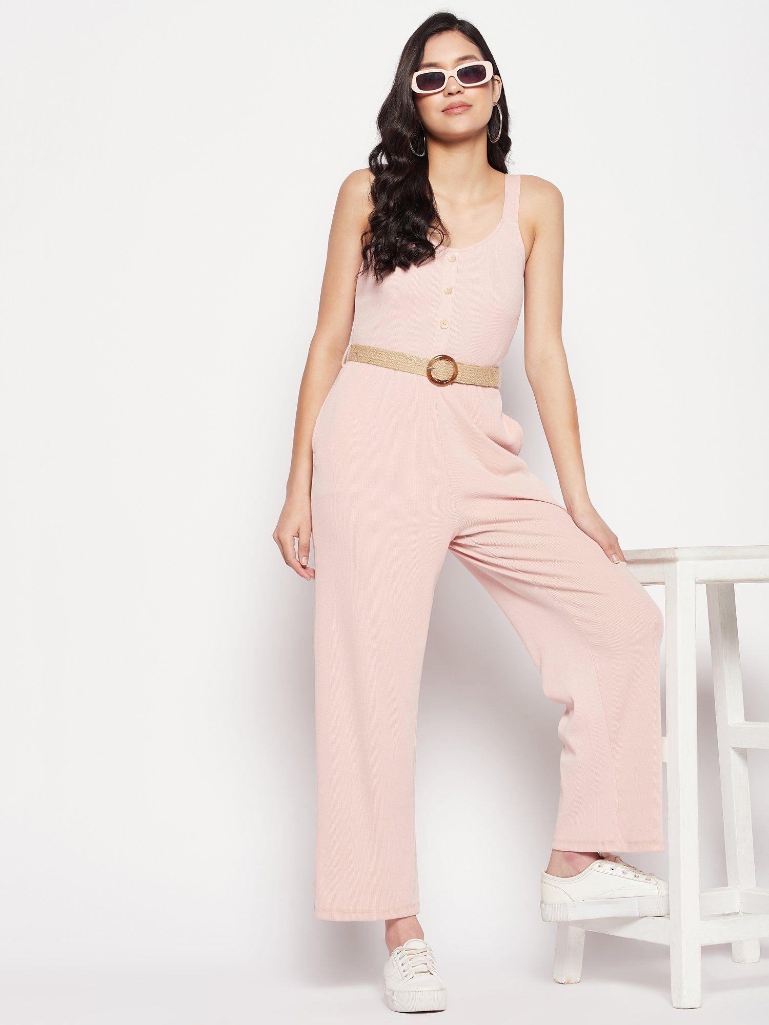 pink solid jumpsuit (set of 2)