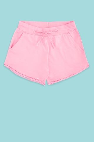 pink solid knee length casual girls regular fit shorts