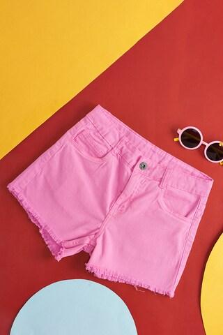 pink solid knee length mid rise casual girls regular fit shorts