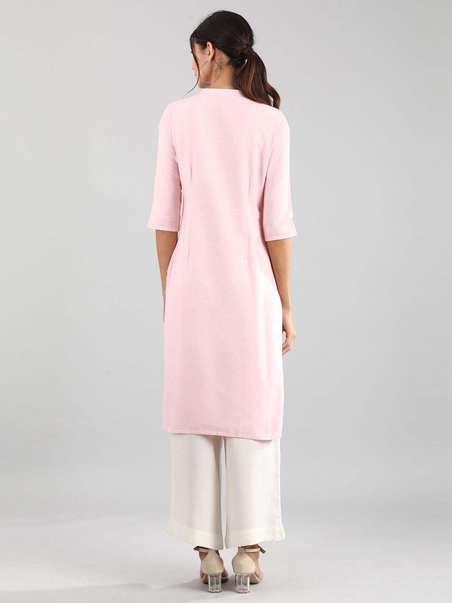 pink solid kurta