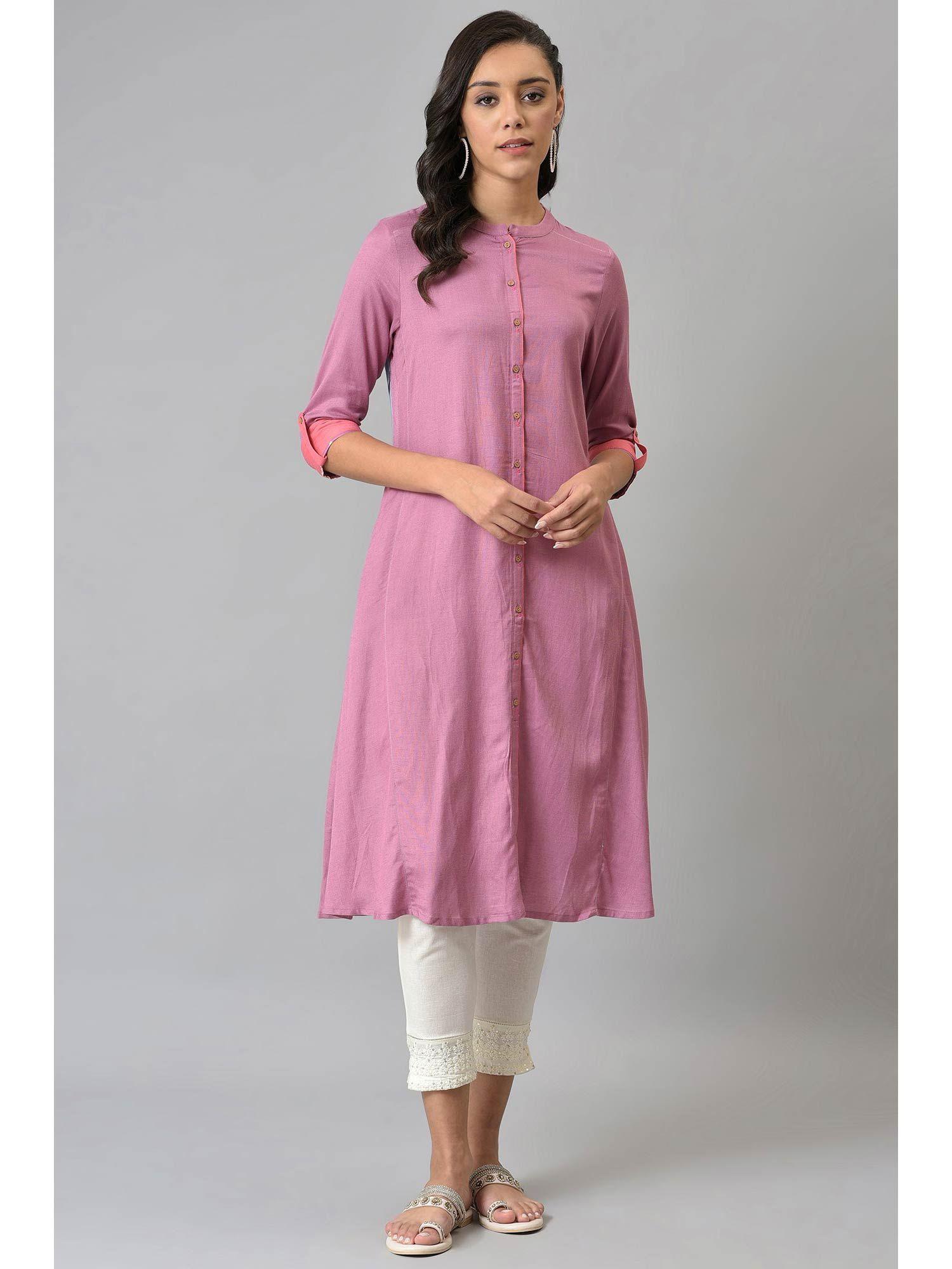 pink solid kurta