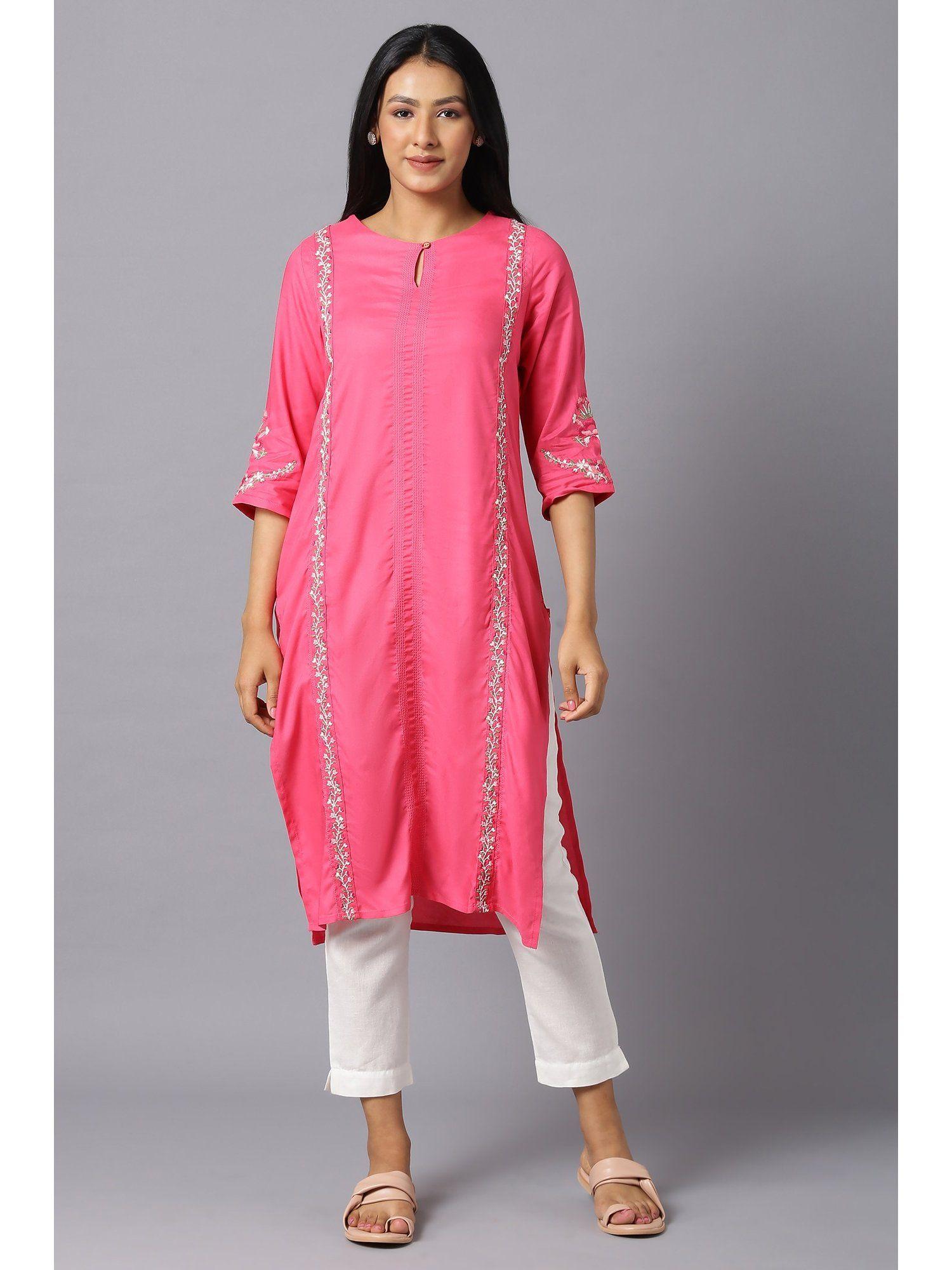 pink solid kurta