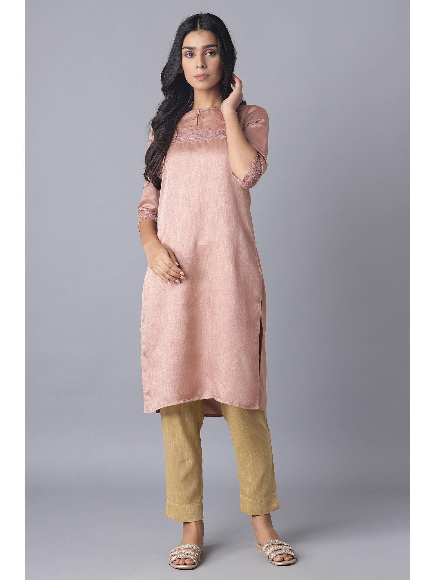 pink solid kurta