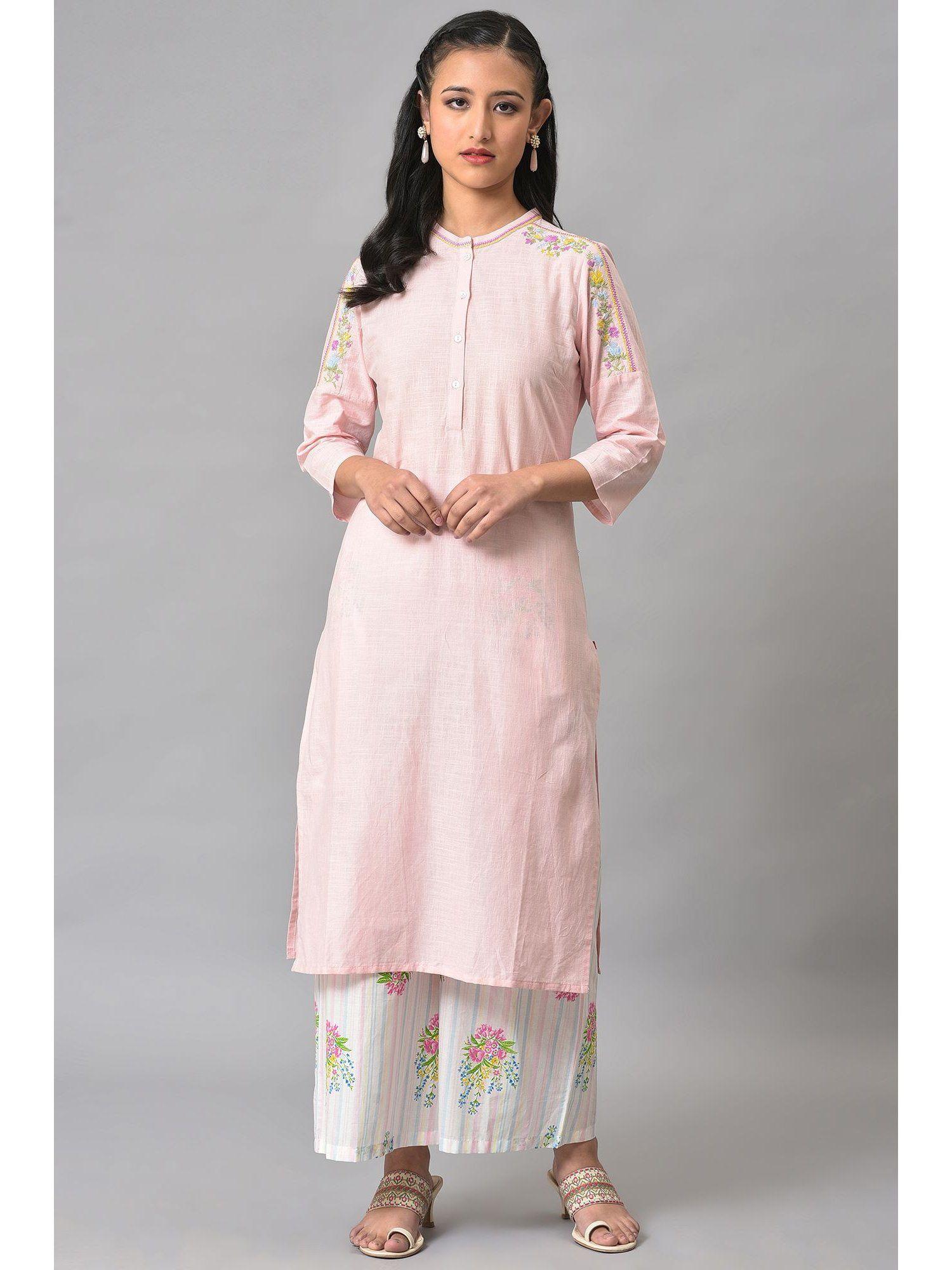 pink solid kurta