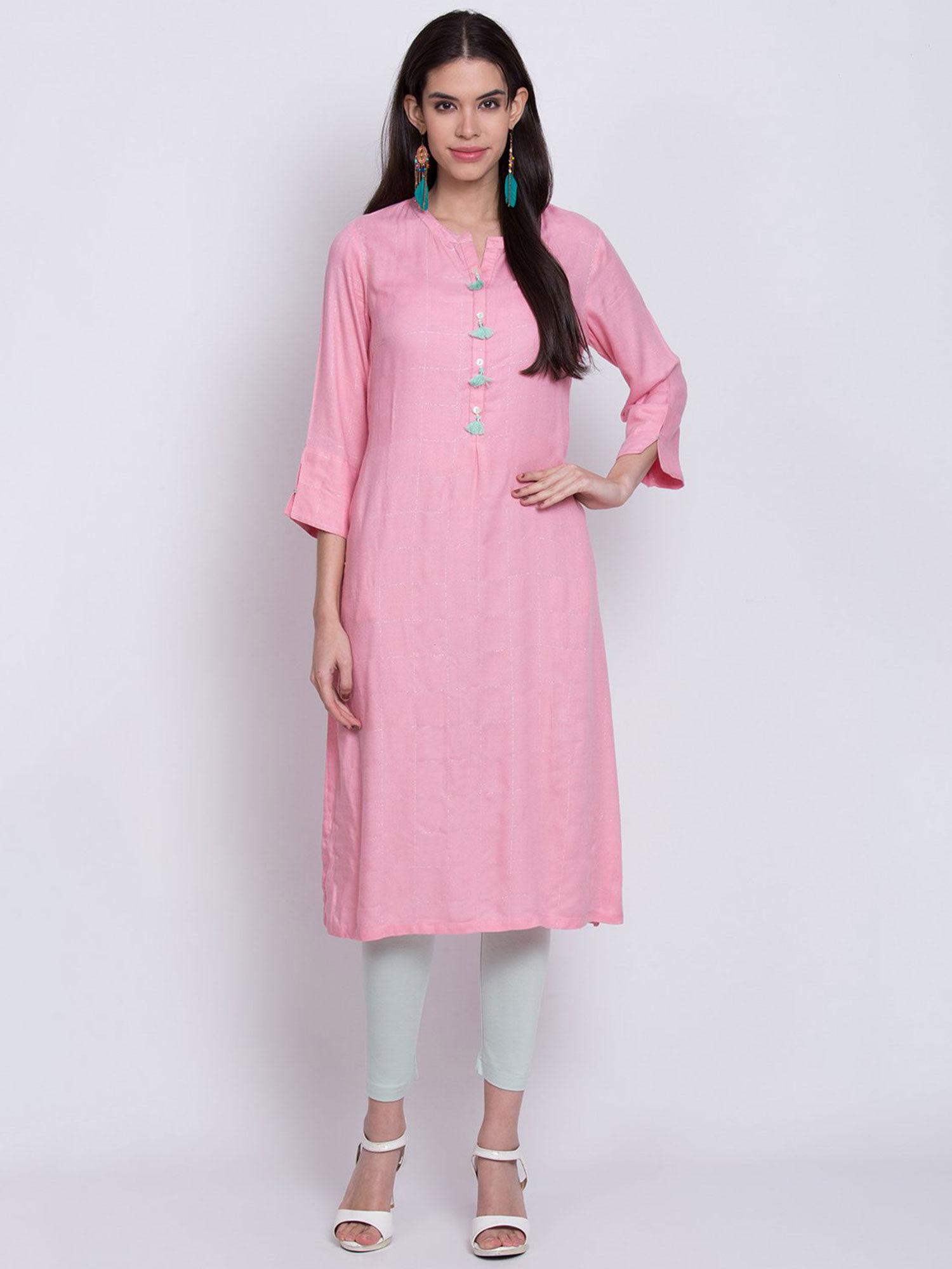 pink solid kurta