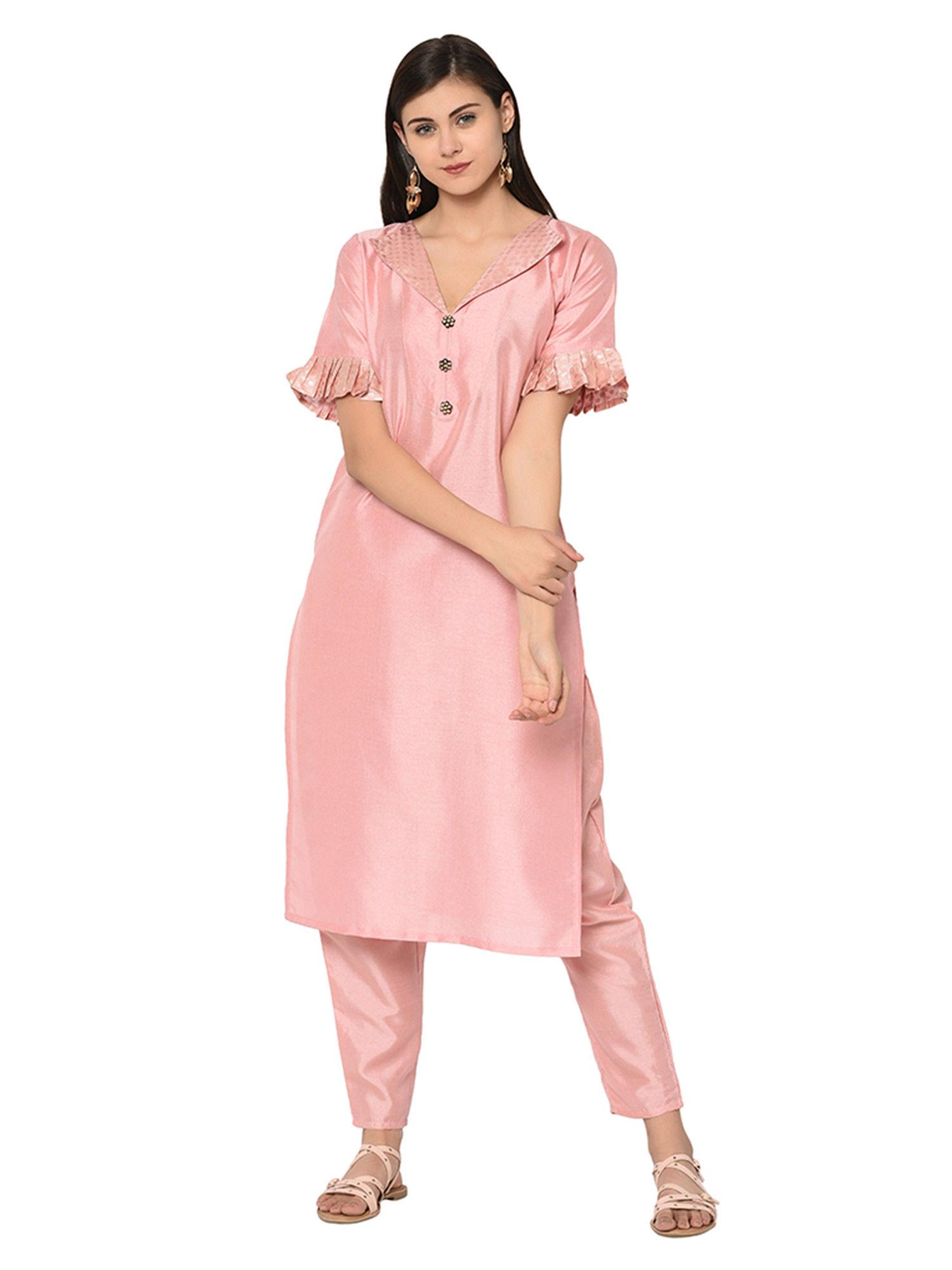 pink solid kurta