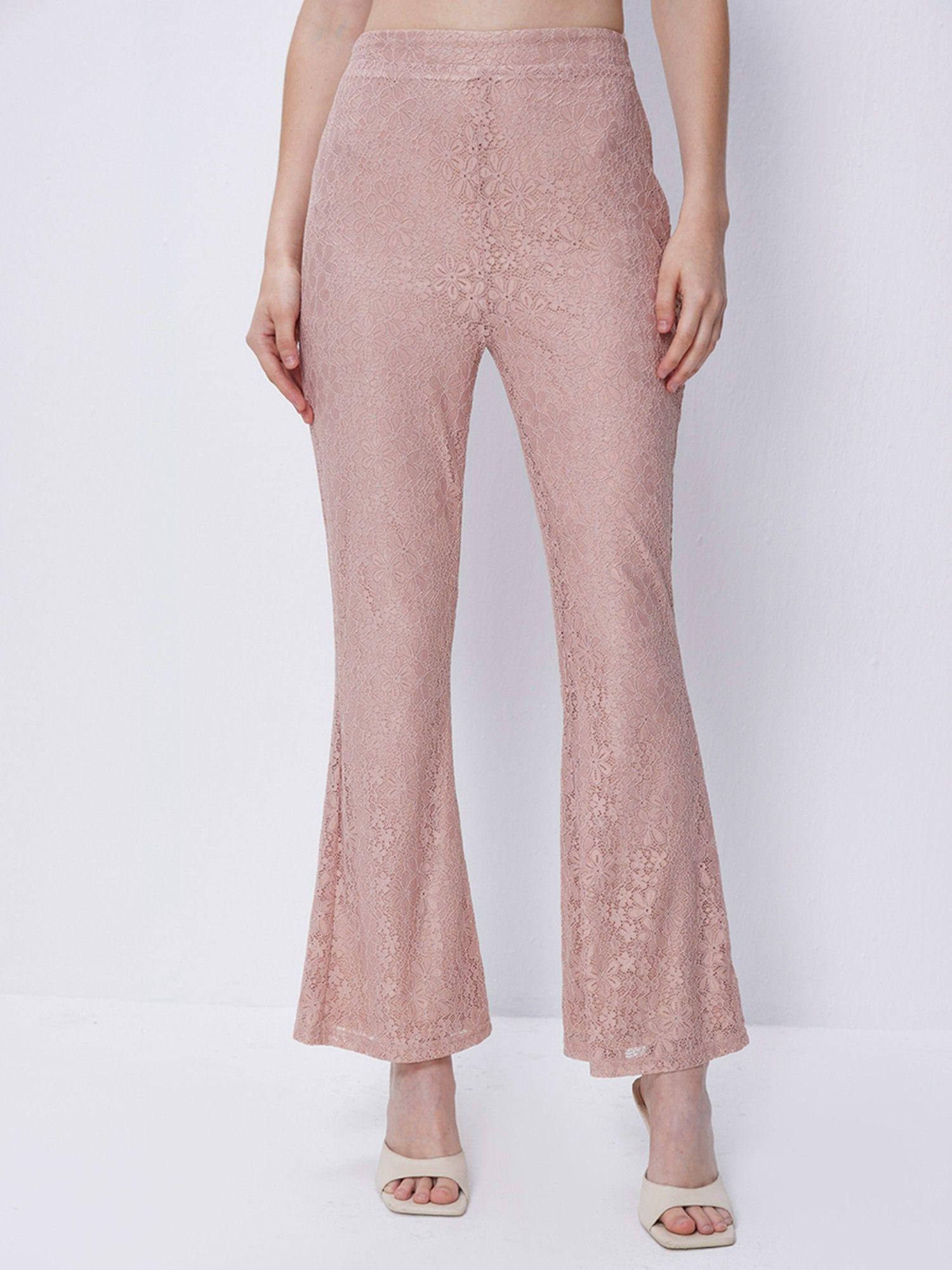 pink solid lace trouser