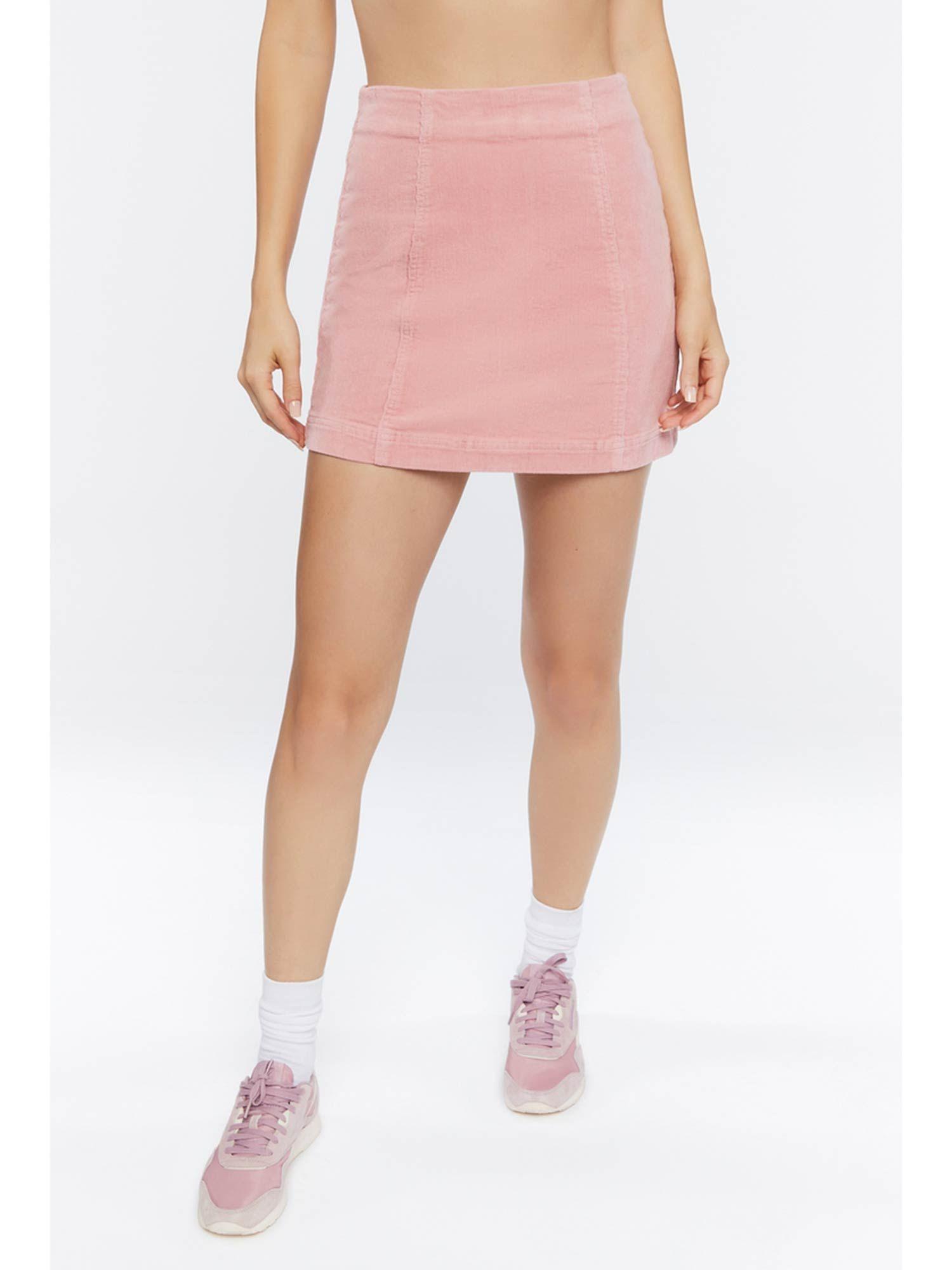 pink solid mini skirt