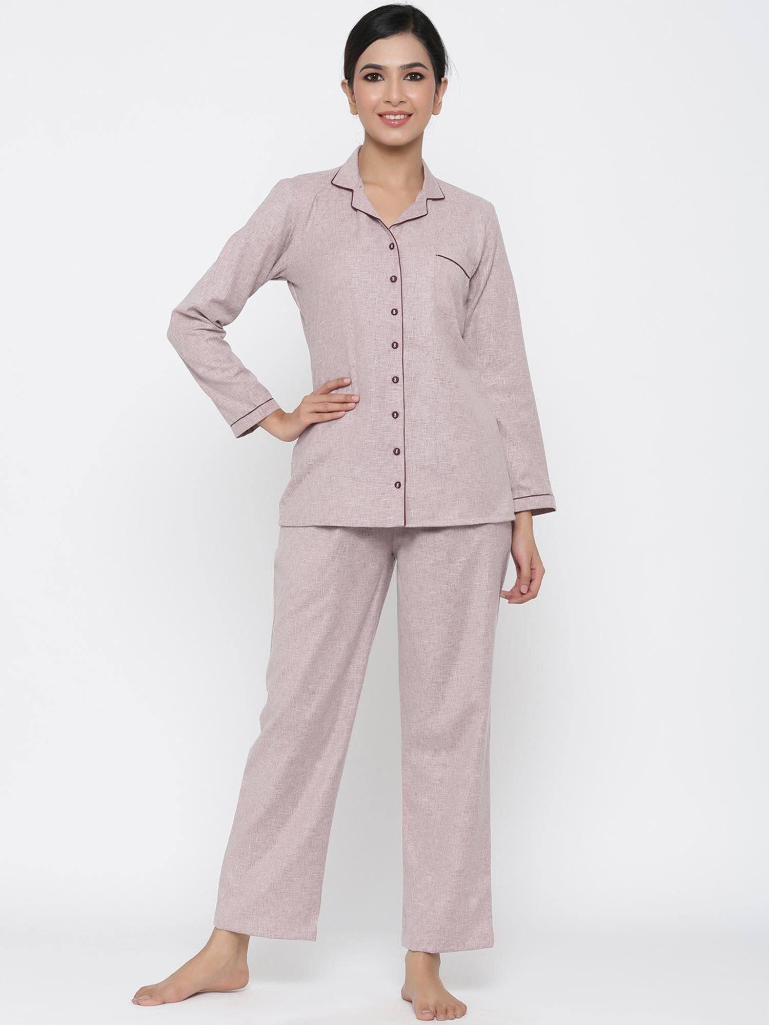 pink solid night suit (set of 2)