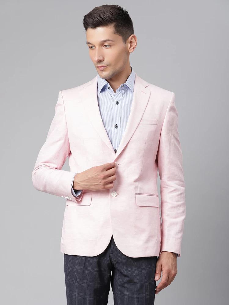 pink solid notched lapel blazer