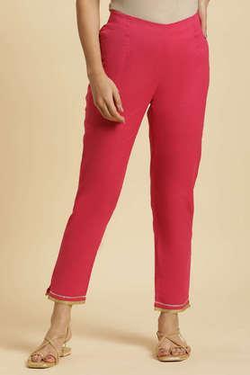 pink solid pants with gota trim at hem - pink