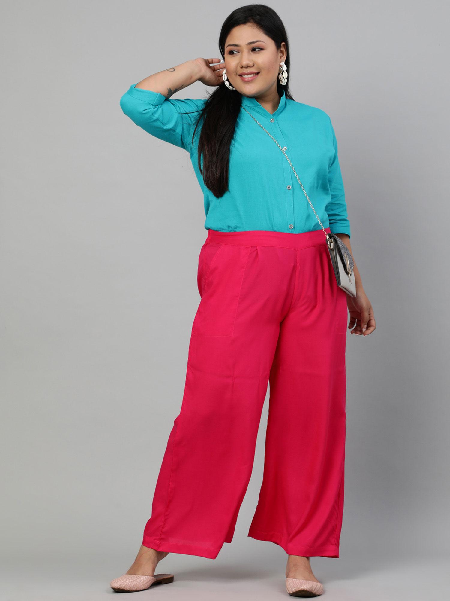 pink solid rayon palazzo