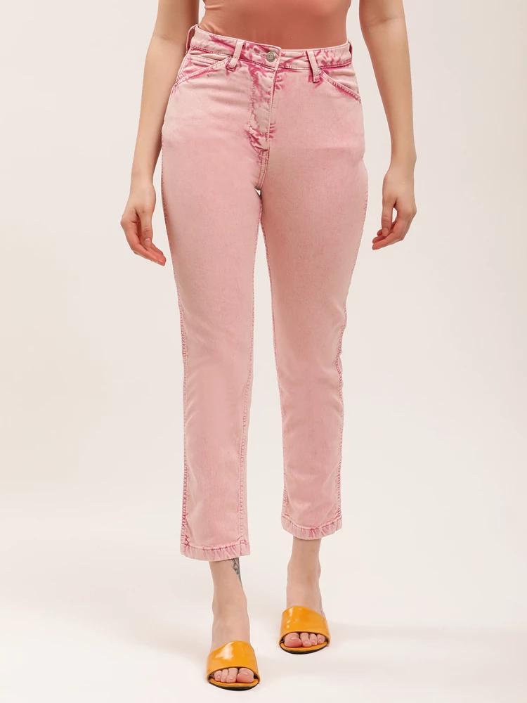 pink solid regular fit jeans