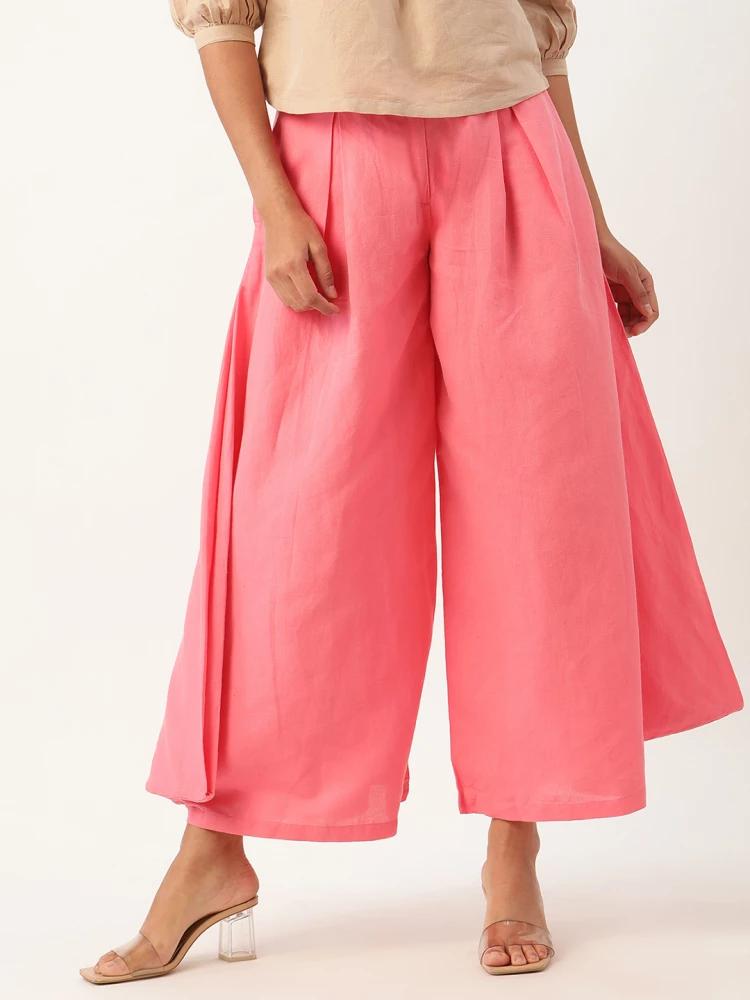 pink solid regular fit trouser