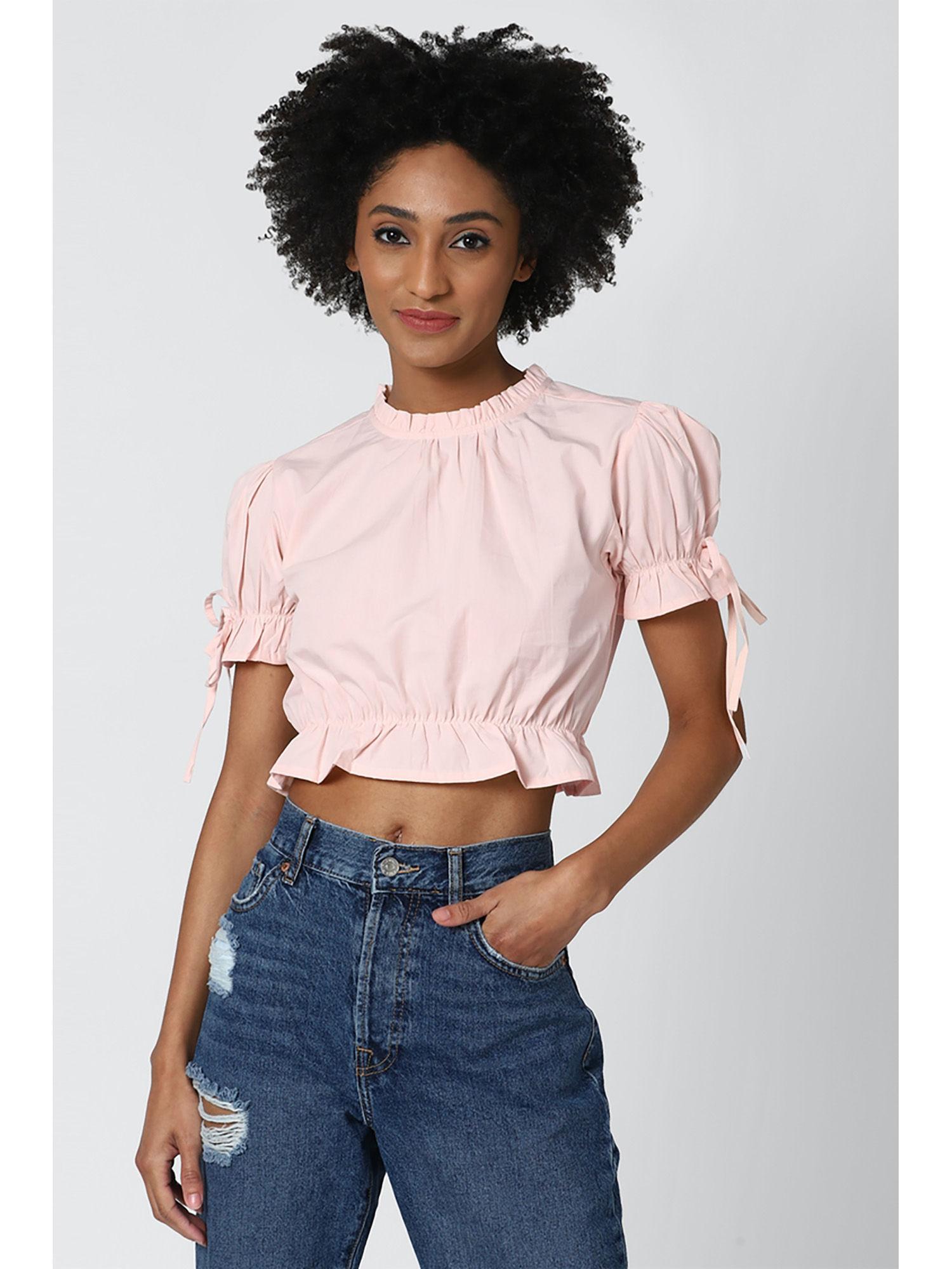 pink solid regular woven top