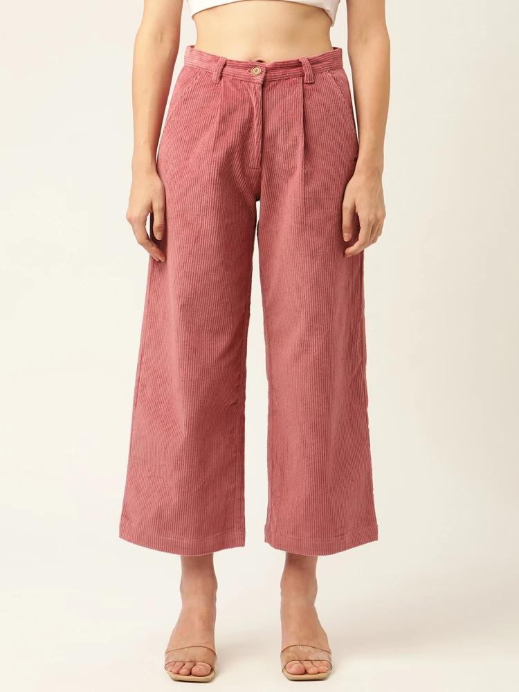 pink solid relaxed fit trouser