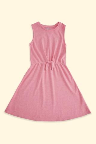 pink solid round neck casual knee length sleeveless girls regular fit dress