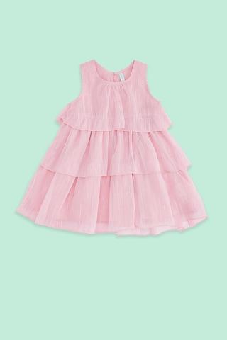 pink solid round neck casual sleeveless baby regular fit dress